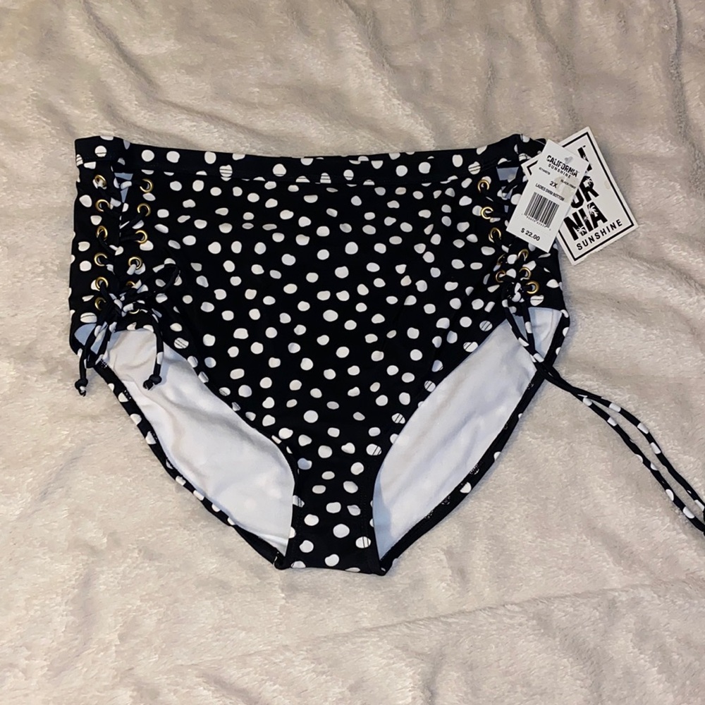 2XL polka dot high waisted bikini swim bottom